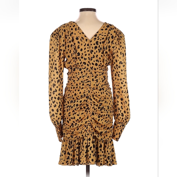 Nicholas Leopard Silk Cocktail Midi Dress Size 0 Long Sleeve V Neck - Picture 2 of 2